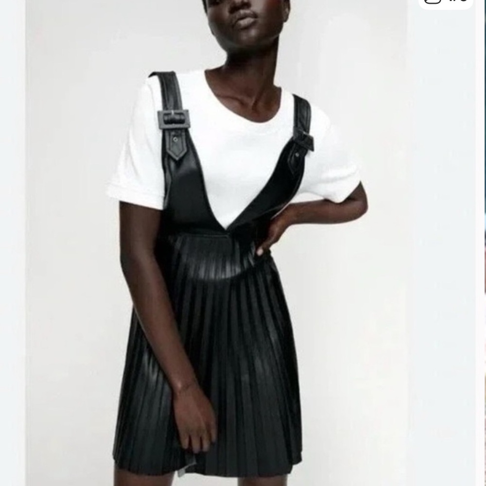 Zara vegan leather pinafore skirt dress